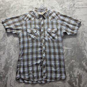 Cody James Shirt Mens Large Brown Blue Plaid Western Pearl Snap Short Sleeve